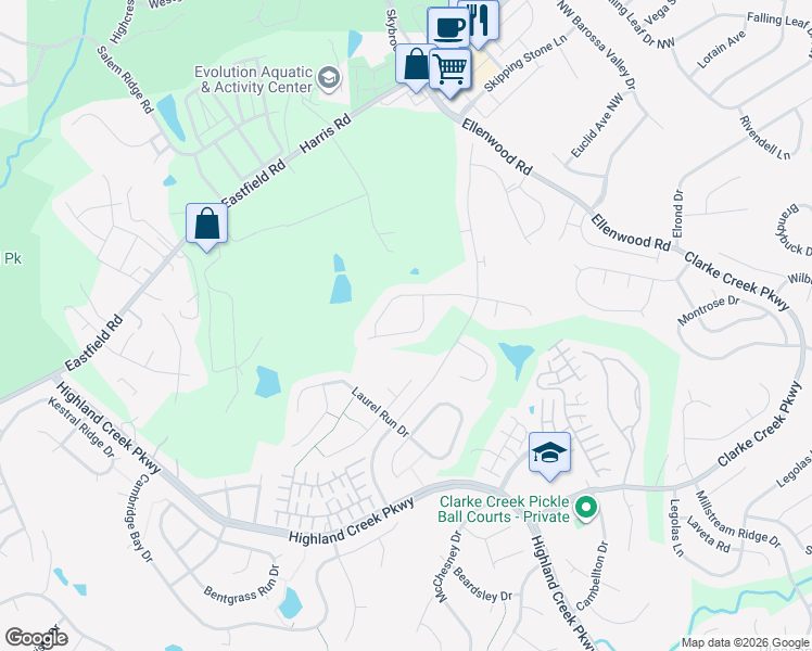 map of restaurants, bars, coffee shops, grocery stores, and more near 6351 Wyndham Hill Drive in Charlotte