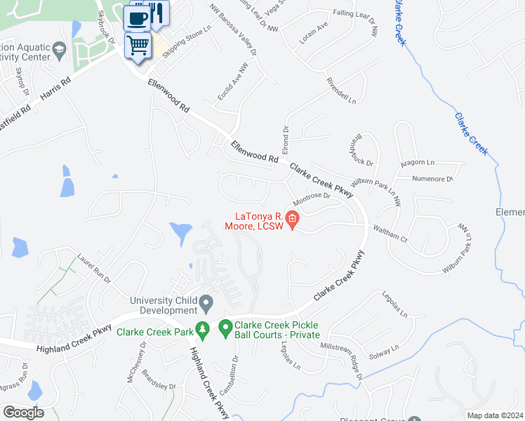 map of restaurants, bars, coffee shops, grocery stores, and more near 1408 Newbary Court in Charlotte