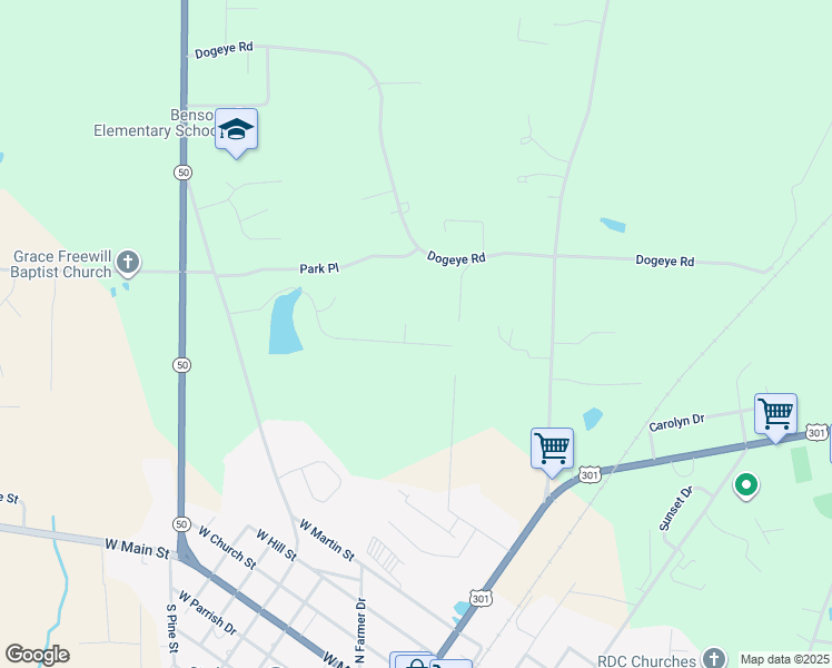 map of restaurants, bars, coffee shops, grocery stores, and more near 201 Lake Shore Drive in Benson