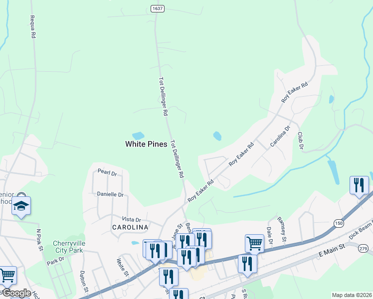 map of restaurants, bars, coffee shops, grocery stores, and more near 218 Tot Dellinger Road in Cherryville