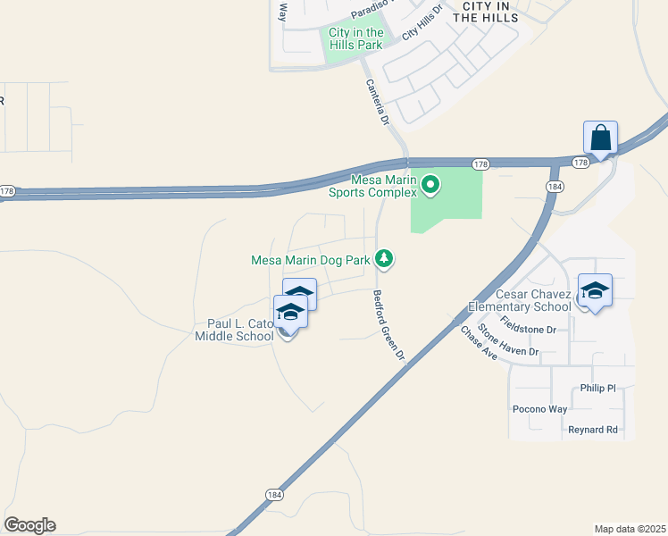 map of restaurants, bars, coffee shops, grocery stores, and more near 9907 Turning Leaf Lane in Bakersfield