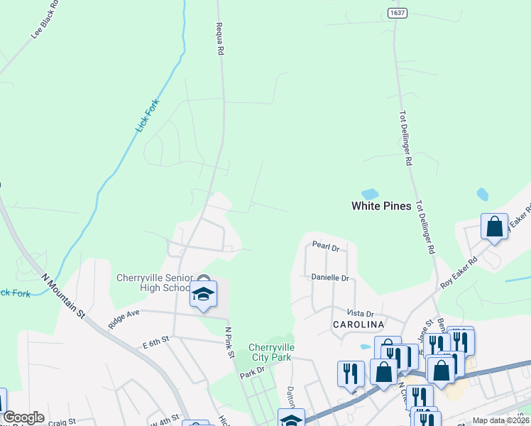 map of restaurants, bars, coffee shops, grocery stores, and more near 108 Terrace Drive in Cherryville