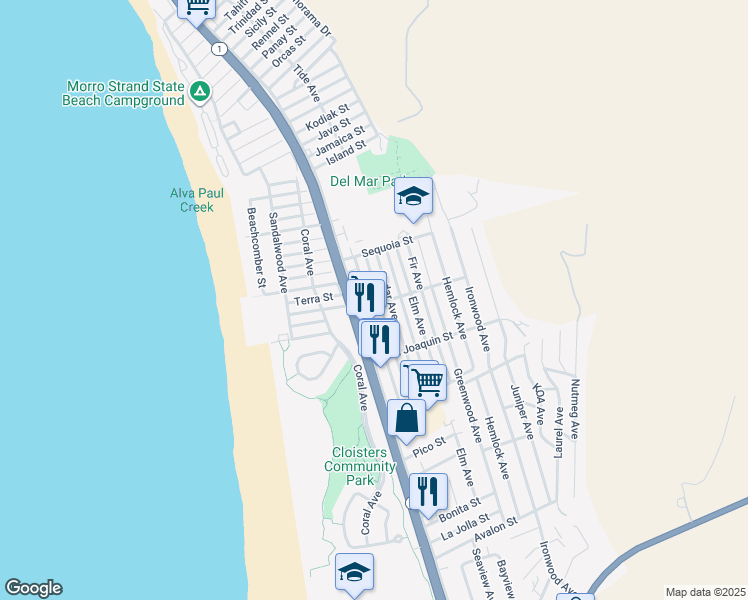 map of restaurants, bars, coffee shops, grocery stores, and more near 2900 Alder Avenue in Morro Bay