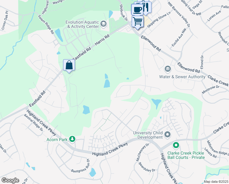 map of restaurants, bars, coffee shops, grocery stores, and more near 14115 Northridge Drive in Charlotte