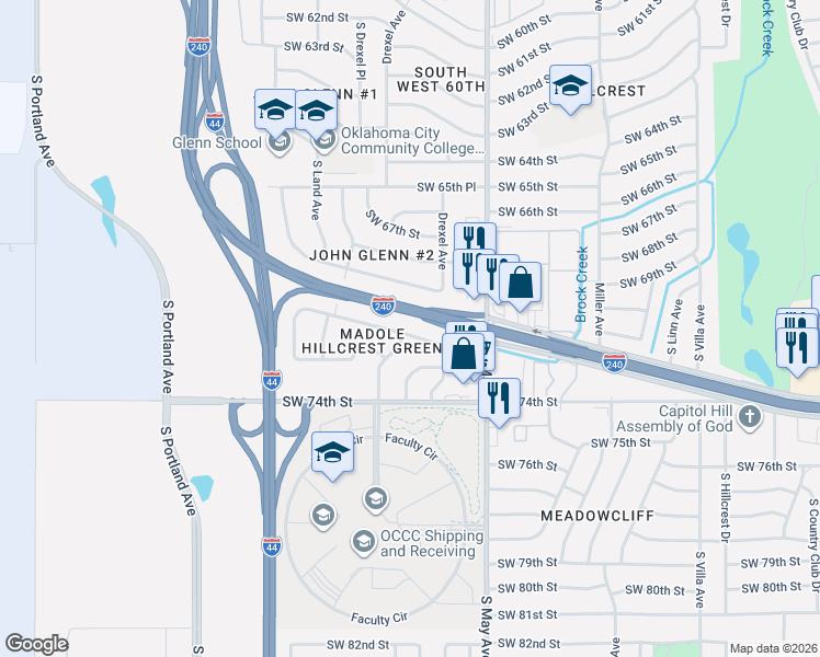 map of restaurants, bars, coffee shops, grocery stores, and more near 3101 Southwest 71st Street in Oklahoma City
