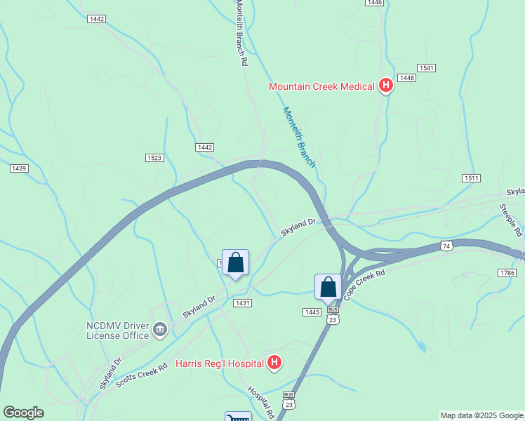 map of restaurants, bars, coffee shops, grocery stores, and more near 111 Monteith Branch Rd in Sylva