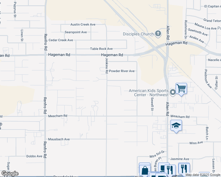 map of restaurants, bars, coffee shops, grocery stores, and more near Joseph Phelps Avenue in Bakersfield