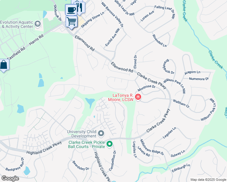 map of restaurants, bars, coffee shops, grocery stores, and more near 10622 Haddington Drive in Charlotte