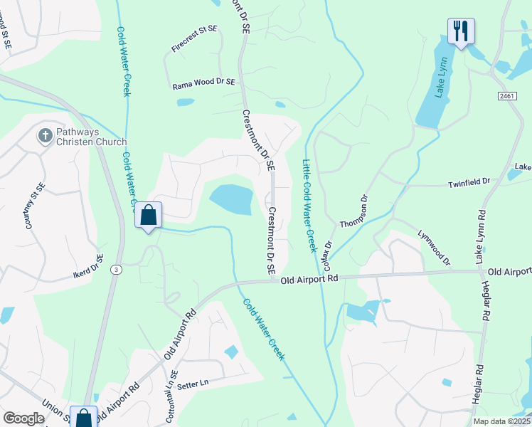 map of restaurants, bars, coffee shops, grocery stores, and more near 1162 Crestmont Drive Southeast in Concord