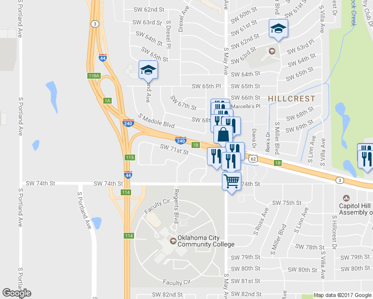 map of restaurants, bars, coffee shops, grocery stores, and more near 3101 Southwest 71st Street in Oklahoma City
