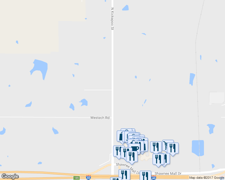 map of restaurants, bars, coffee shops, grocery stores, and more near 6162 North Kickapoo Avenue in Shawnee