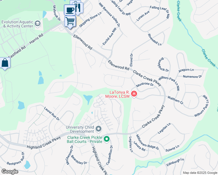 map of restaurants, bars, coffee shops, grocery stores, and more near 10622 Haddington Drive in Charlotte