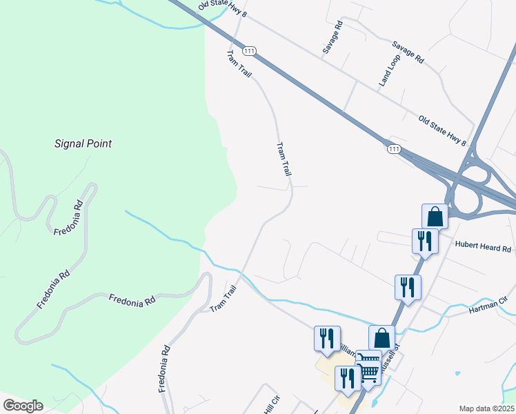 map of restaurants, bars, coffee shops, grocery stores, and more near 649 Tram Trail in Dunlap