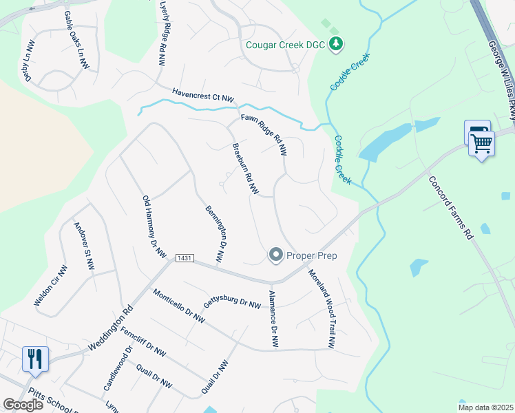 map of restaurants, bars, coffee shops, grocery stores, and more near 1524 Wheaton Way Northwest in Concord