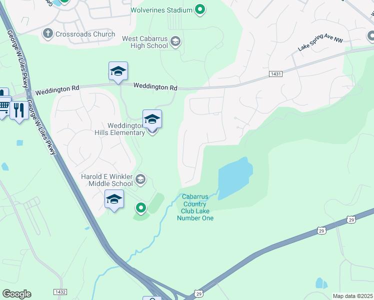 map of restaurants, bars, coffee shops, grocery stores, and more near 1484 Saint Annes Court Northwest in Concord