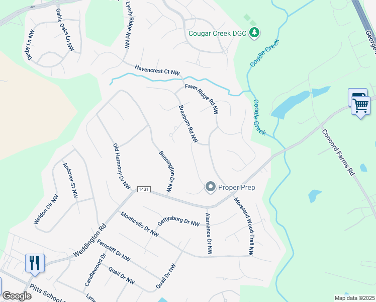 map of restaurants, bars, coffee shops, grocery stores, and more near 1519 Wheaton Way Northwest in Concord