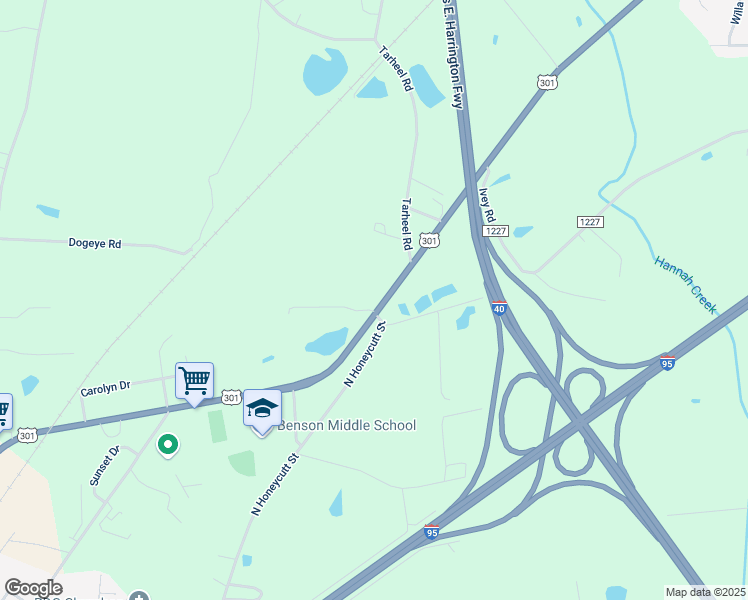 map of restaurants, bars, coffee shops, grocery stores, and more near 2203 North Wall Street in Benson