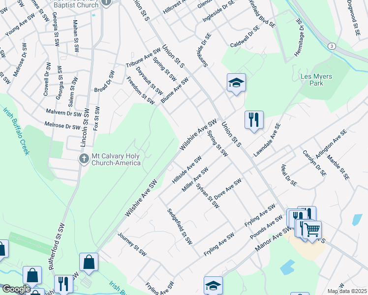 map of restaurants, bars, coffee shops, grocery stores, and more near 107 Wilshire Avenue Southwest in Concord