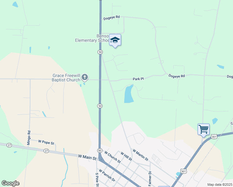 map of restaurants, bars, coffee shops, grocery stores, and more near 808 North Lincoln Street in Benson