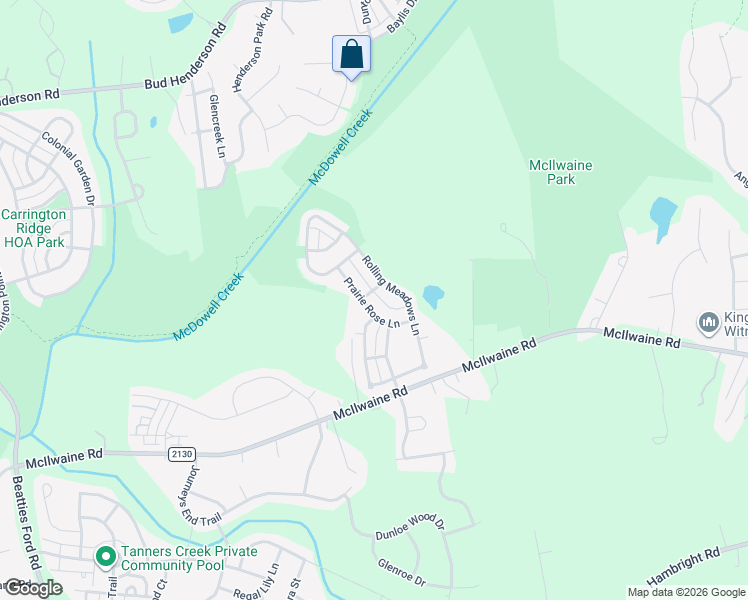 map of restaurants, bars, coffee shops, grocery stores, and more near 7609 Prairie Rose Lane in Huntersville