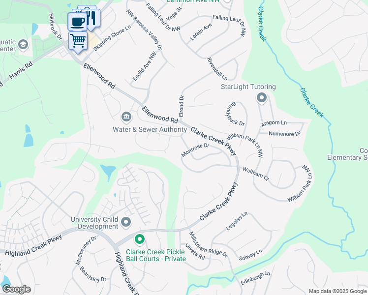 map of restaurants, bars, coffee shops, grocery stores, and more near 1318 Bedlington Drive in Charlotte