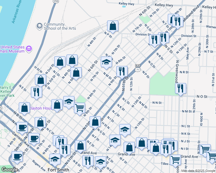 map of restaurants, bars, coffee shops, grocery stores, and more near 900 North L Street in Fort Smith