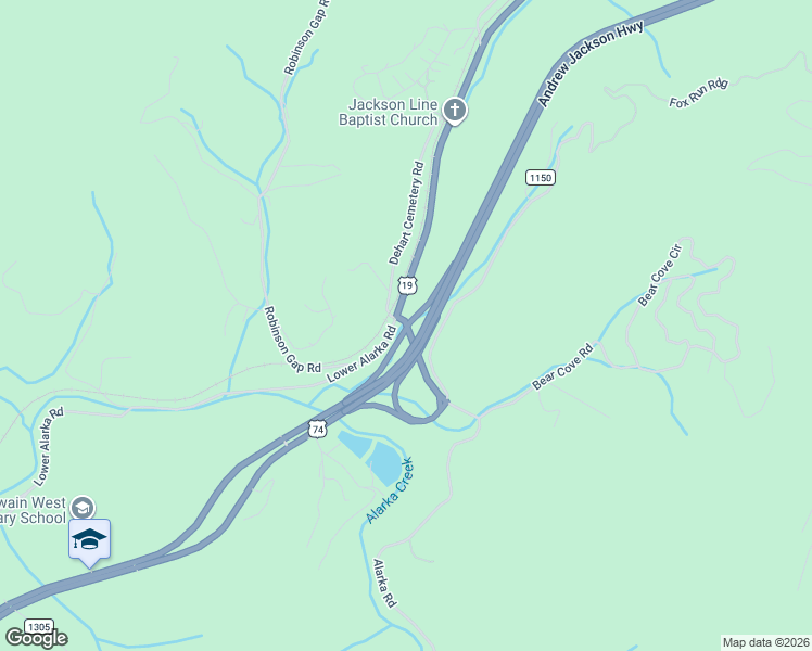 map of restaurants, bars, coffee shops, grocery stores, and more near 479 Dehart Cemetery Road in Bryson City