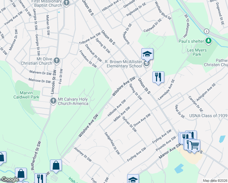 map of restaurants, bars, coffee shops, grocery stores, and more near 107 Wilshire Avenue Southwest in Concord