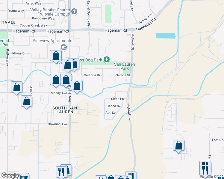 map of restaurants, bars, coffee shops, grocery stores, and more near 5908 Latina Drive in Bakersfield