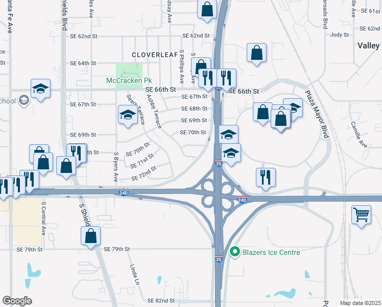 map of restaurants, bars, coffee shops, grocery stores, and more near 7229 Ashby Terrace in Oklahoma City