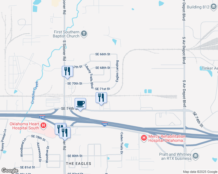 map of restaurants, bars, coffee shops, grocery stores, and more near 6025 Southeast 71st Street in Oklahoma City