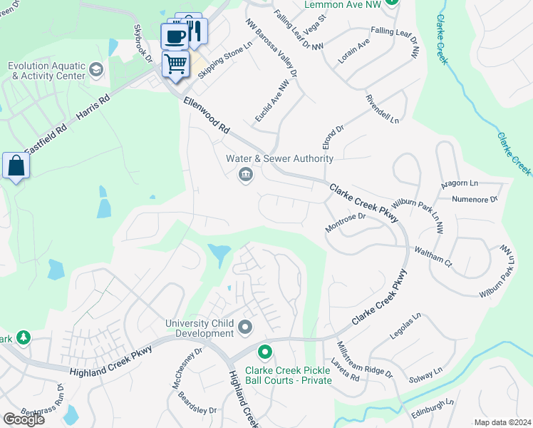 map of restaurants, bars, coffee shops, grocery stores, and more near 10607 Haddington Drive in Charlotte