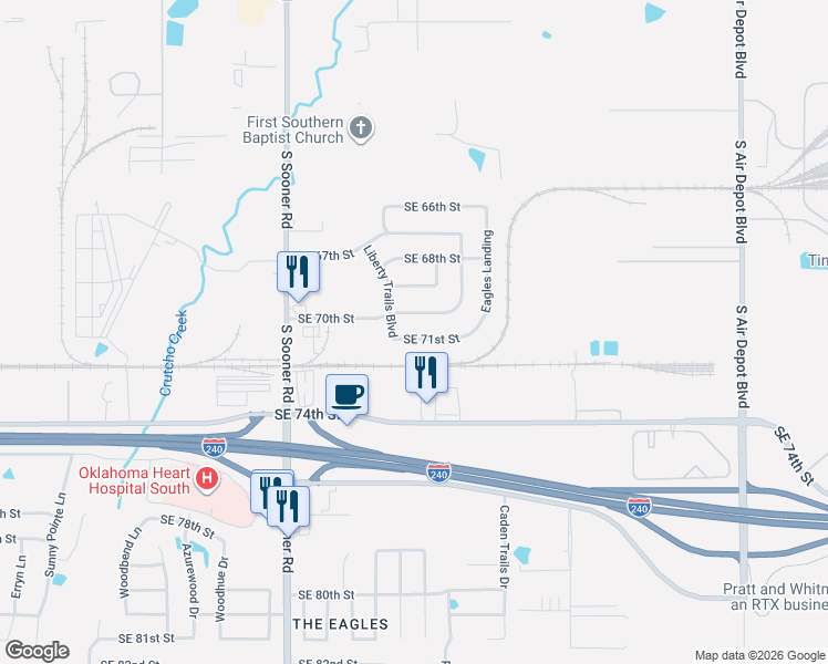 map of restaurants, bars, coffee shops, grocery stores, and more near 5908 Southeast 71st Street in Oklahoma City