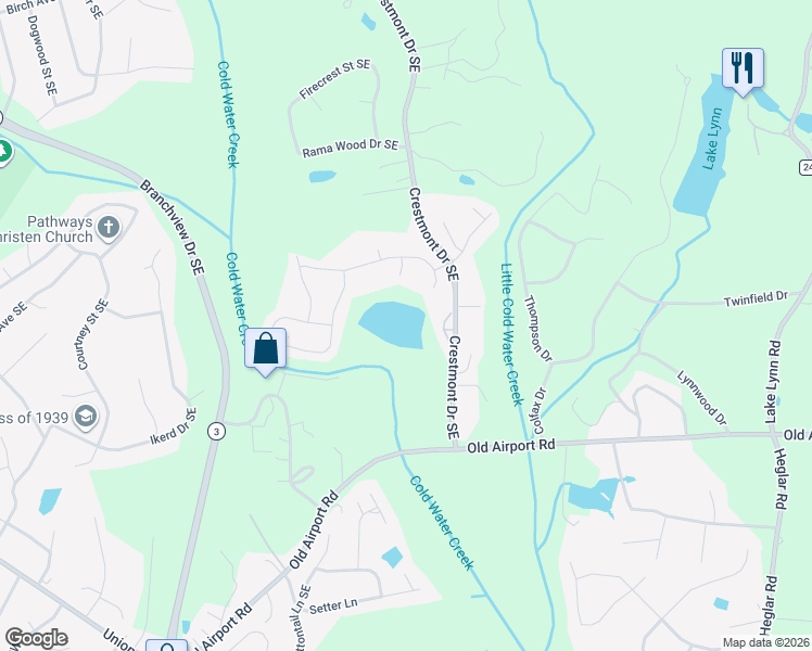 map of restaurants, bars, coffee shops, grocery stores, and more near 2435 Willow Pond Lane Southeast in Concord
