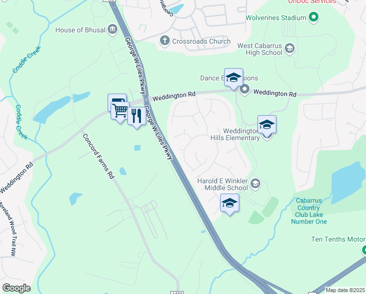 map of restaurants, bars, coffee shops, grocery stores, and more near 1435 Revolutionary Drive Northwest in Concord