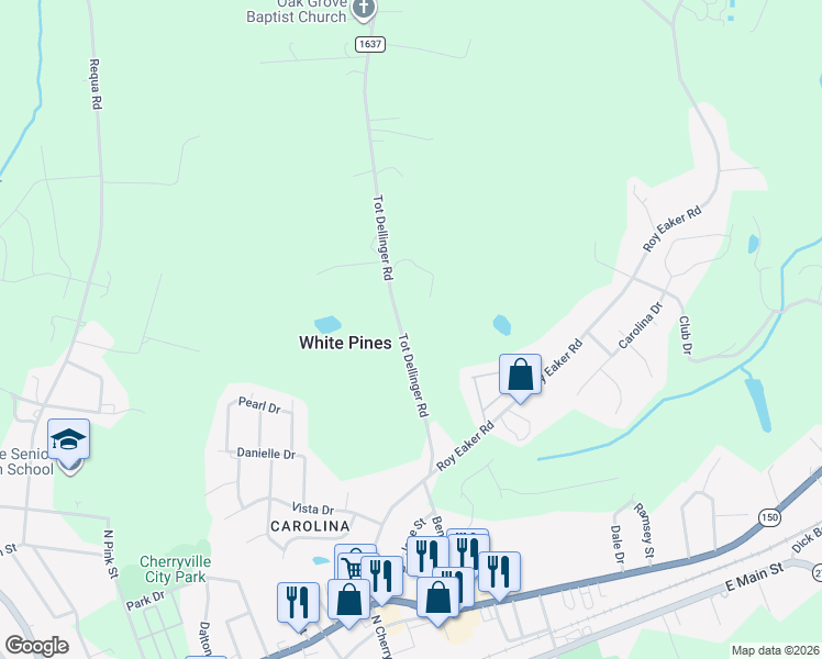 map of restaurants, bars, coffee shops, grocery stores, and more near 218 Tot Dellinger Road in Cherryville