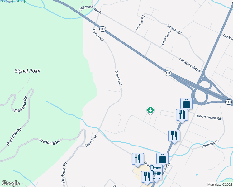 map of restaurants, bars, coffee shops, grocery stores, and more near 580 Tram Trail in Dunlap