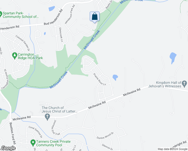 map of restaurants, bars, coffee shops, grocery stores, and more near 7528 Prairie Rose Lane in Huntersville