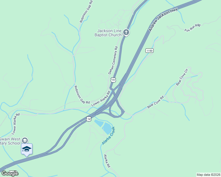 map of restaurants, bars, coffee shops, grocery stores, and more near 16-132 Dehart Cemetery Road in Bryson City