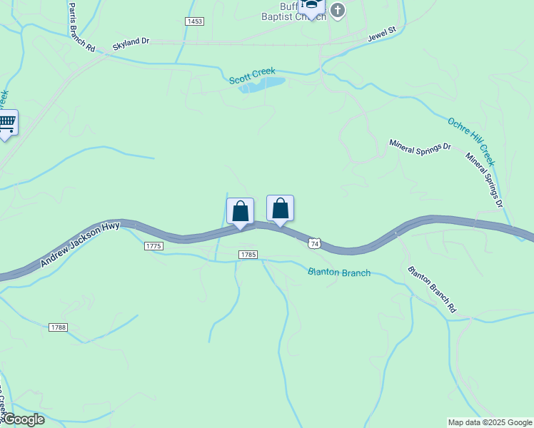 map of restaurants, bars, coffee shops, grocery stores, and more near 3821 U.S. 74 in Sylva