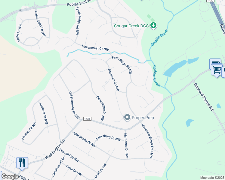 map of restaurants, bars, coffee shops, grocery stores, and more near 1507 Wheaton Way Northwest in Concord