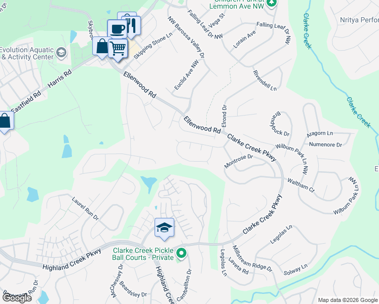 map of restaurants, bars, coffee shops, grocery stores, and more near 1304 Crestfield Court in Charlotte