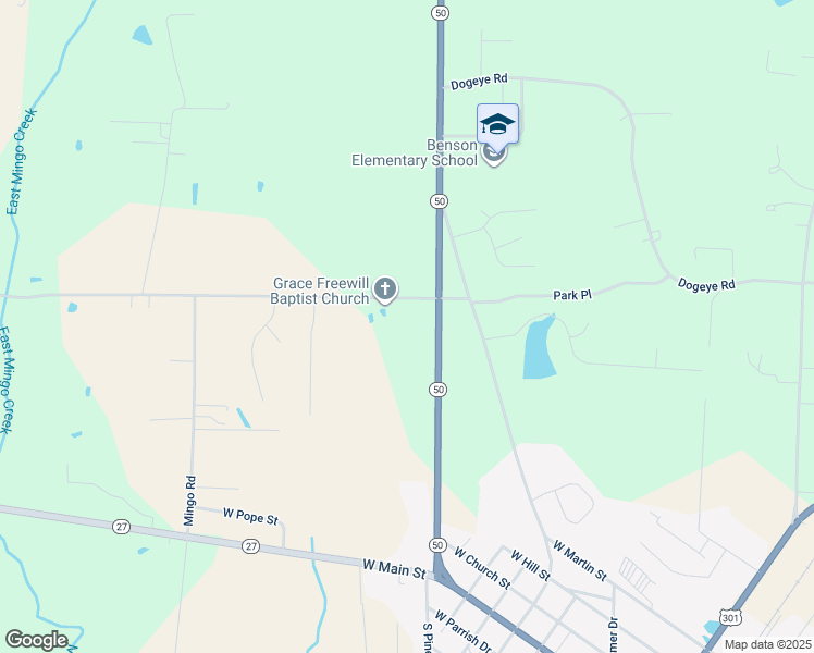 map of restaurants, bars, coffee shops, grocery stores, and more near 109 Benson Hardee Road in Benson