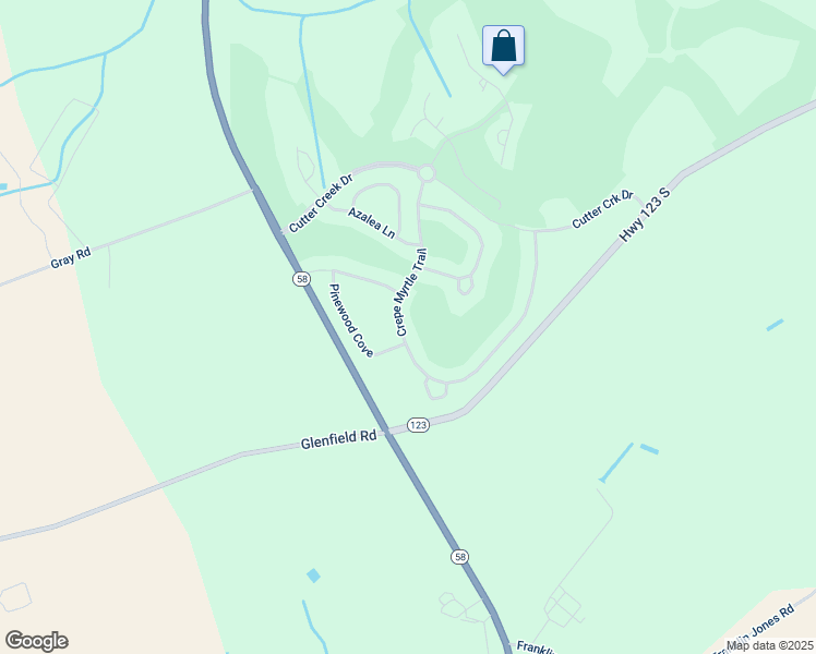 map of restaurants, bars, coffee shops, grocery stores, and more near 381 Crepe Myrtle Trail in Hookerton