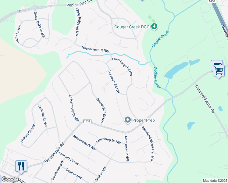 map of restaurants, bars, coffee shops, grocery stores, and more near 1507 Wheaton Way Northwest in Concord