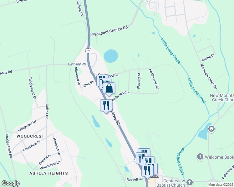 map of restaurants, bars, coffee shops, grocery stores, and more near 2203 Carter Drive in Albemarle