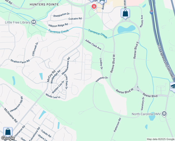 map of restaurants, bars, coffee shops, grocery stores, and more near 10313 Passau Path Drive in Huntersville