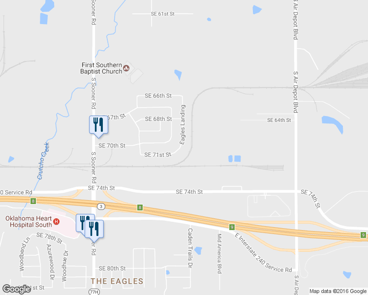 map of restaurants, bars, coffee shops, grocery stores, and more near 7104 Eagles Landing in Oklahoma City