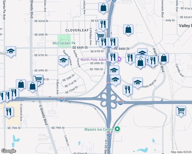 map of restaurants, bars, coffee shops, grocery stores, and more near in Oklahoma City