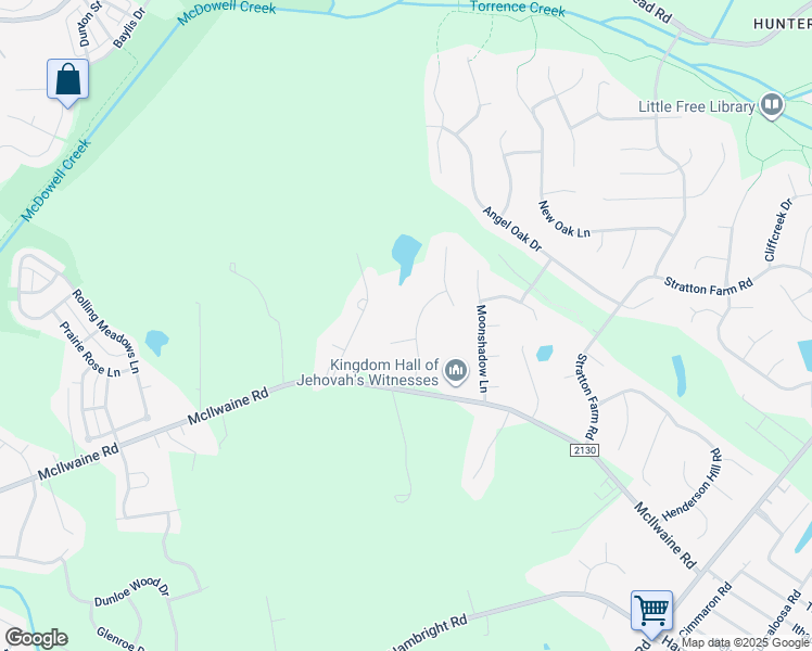 map of restaurants, bars, coffee shops, grocery stores, and more near 12015 Crabapple Lane in Huntersville